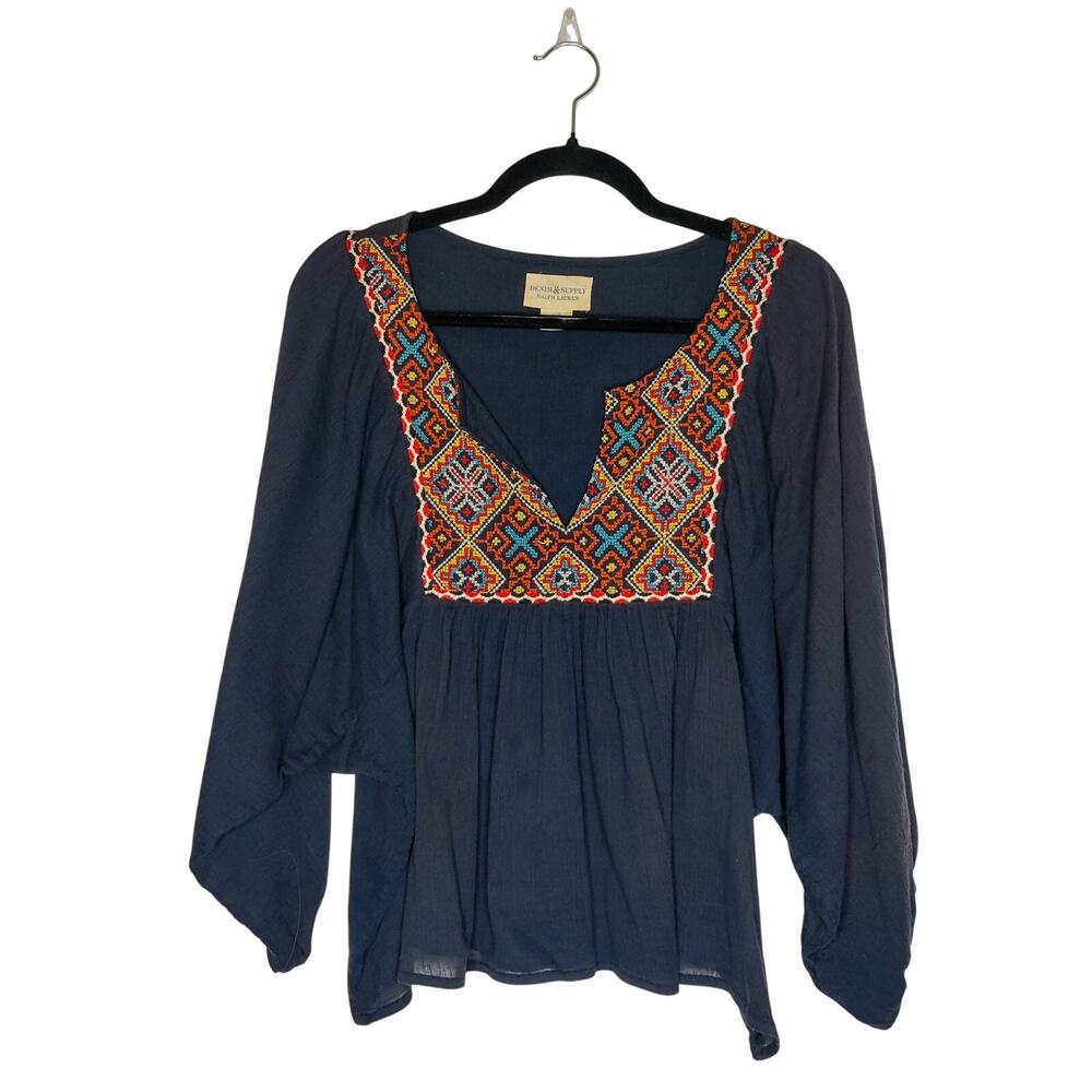 Ralph Lauren Denim & Supply Cotton Gauze Embroidered Boho Western Peasant Top XL